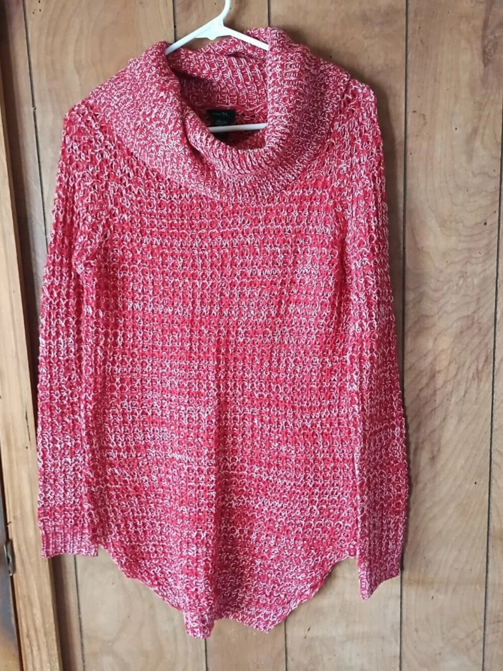 Rue21 Women’s Medium Red White Marled Knit Cowl Neck Sweater - Picture 1 of 4